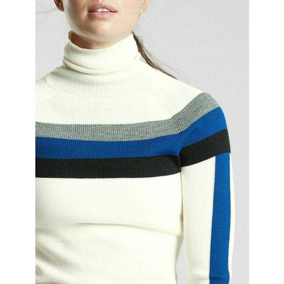 Athleta Small Brookshire Colorblock Ribbed Turtleneck Sweater Blue White Black - Picture 3 of 13
